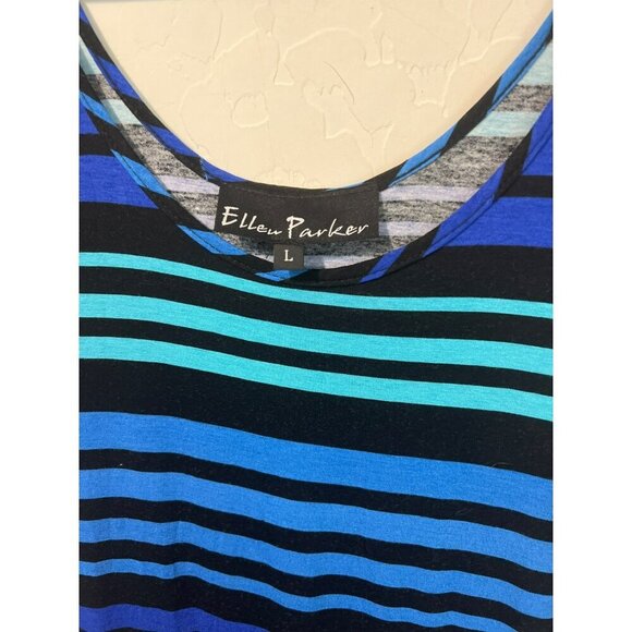 Ellen Parker Sz L Shades of Blue Horizontal Stripe Sleeveless Tank Dress - Picture 3 of 5